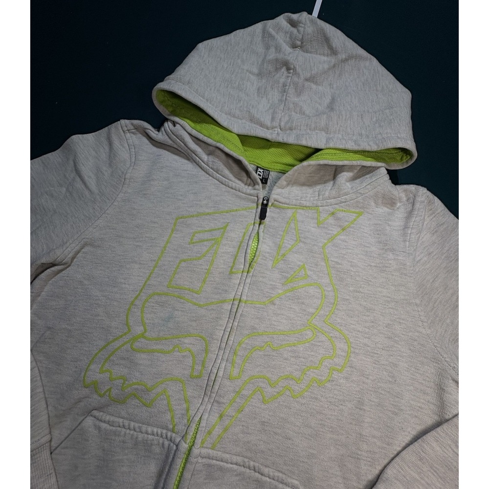 Vintage Fox Racing Hoodie Sweatshirt Womens Large Gray Neon Green Y2K Full Zip - Picture 2 of 12